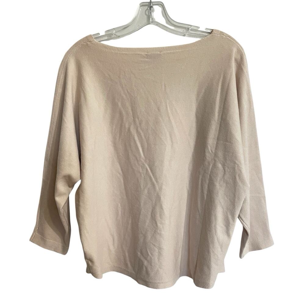 AAeda Sweater Women L Large Beige 3/4 Sleeve Felted Flowers Soft Boho Hippie - Picture 2 of 7